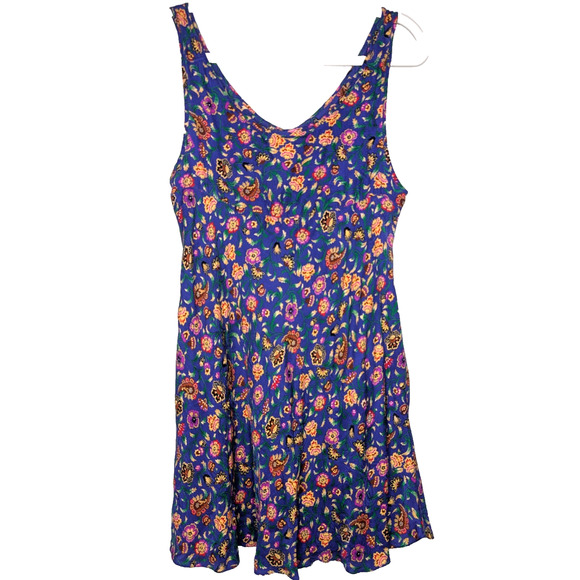 Vintage 90s Y2K Silk Blue Ditsy Floral Babydoll Coquette Boho Slip Mini Dress MD - Picture 3 of 6